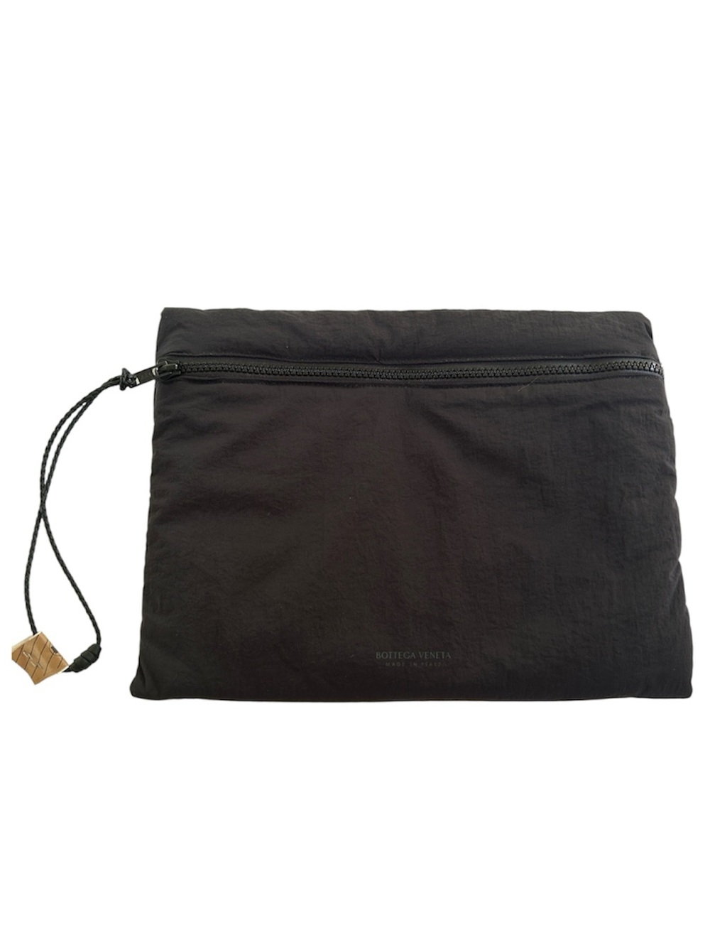 Bottega Veneta Black Nylon Zip Clutch Unisex Travel Pouch Made in Italy